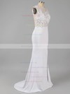 Sheath/Column Scoop Neck Tulle Silk-like Satin Floor-length Appliques Lace Prom Dresses #LDB02018939