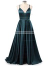 A-line V-neck Satin Sweep Train Prom Dresses #LDB02019053