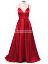 A-line V-neck Satin Sweep Train Prom Dresses #LDB02019053