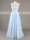 Two Piece Scoop Neck Blue Chiffon with Beading A-line Unique Prom Dress #LDB020100065