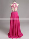 A-line Scoop Neck Chiffon Tulle Beading Claret Open Back Prom Dresses #LDB020100944