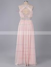Elegant Scoop Neck Beading Floor-length Champagne Chiffon Prom Dress #LDB020101074