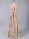 Newest V-neck Appliques Lace Floor-length White Chiffon Prom Dress #LDB020101163
