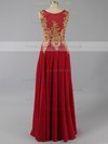 Beautiful Scoop Neck Chiffon Appliques Lace Red A-line Prom Dress #LDB020101184
