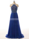 Sweep Train Scoop Neck Royal Blue Chiffon Beading Spaghetti Straps Prom Dresses #LDB020101239