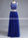 Two-pieces Scoop Neck Tulle Floor-length Beading Champagne Prom Dress #LDB020101743