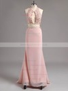 Sheath/Column Halter Backless Chiffon Crystal Detailing Two Pieces Prom Dresses #LDB020101845