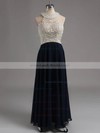 Fashion Scoop Neck White Chiffon Crystal Detailing Floor-length Prom Dresses #LDB020102006
