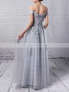 A-line Off-the-shoulder Tulle Floor-length Appliques Lace Prom Dresses #LDB020102047