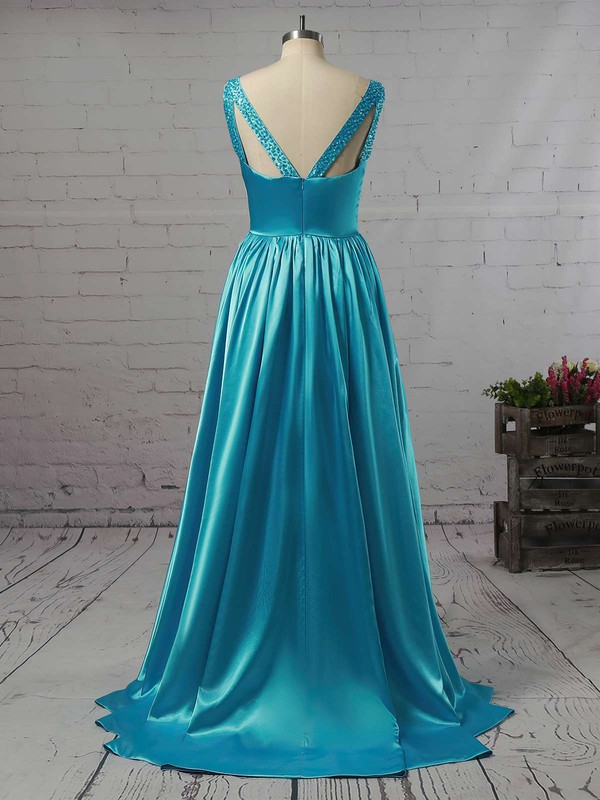 Princess V-neck Satin Floor-length Beading Prom Dresses #LDB02018723