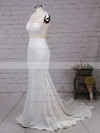 Modest Silk-like Satin Applique Lace Scoop Neck White Trumpet/Mermaid Long Prom Dresses #LDB02018838