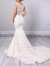 Modest Silk-like Satin Applique Lace Scoop Neck White Trumpet/Mermaid Long Prom Dresses #LDB02018838