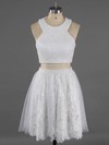 Scoop Neck Two Pieces White Lace Crystal Detailing Short/Mini Prom Dresses #LDB020100649