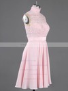 High Neck Appliques Lace Short/Mini Pink Cute Chiffon Prom Dress #LDB020100684