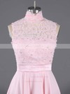 High Neck Appliques Lace Short/Mini Pink Cute Chiffon Prom Dress #LDB020100684