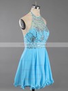 Watermelon Halter Chiffon Crystal Detailing Backless Short/Mini Prom Dress #LDB020100982