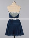 Dark Navy Sweetheart Chiffon Tulle Appliques Lace Short/Mini Top Prom Dress #LDB020100990