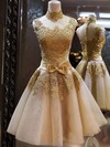 Popular High Neck Multi Colours Tulle Appliques Lace Knee-length Prom Dresses #LDB020101414