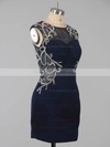 Sheath/Column Dark Navy Silk-like Satin Beading Short/Mini  Backless Prom Dresses #LDB020101761