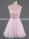 Scoop Neck Light Sky Blue Tulle Appliques Lace Cap Straps Short/Mini Online Prom Dress #LDB02042343