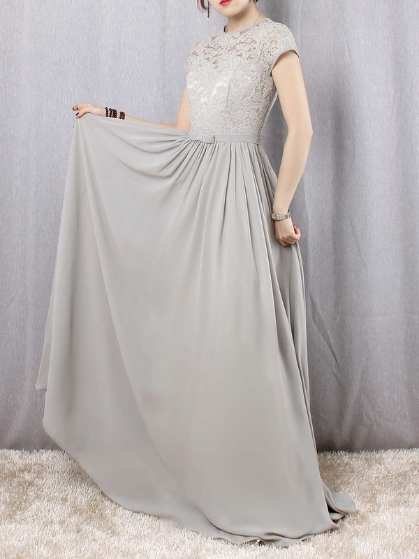 A-line Scoop Neck Lace Chiffon Floor-length Sashes / Ribbons Bridesmaid Dresses #LDB01013469
