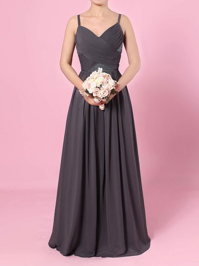 A-line V-neck Chiffon Floor-length Lace Bridesmaid Dresses #LDB01013509