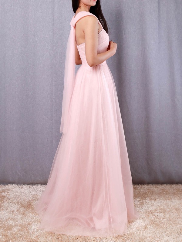 A-line V-neck Tulle Floor-length Ruffles Bridesmaid Dresses #LDB01013562