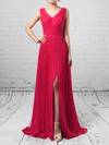 A-line V-neck Chiffon Floor-length Split Front Bridesmaid Dresses #LDB01013579
