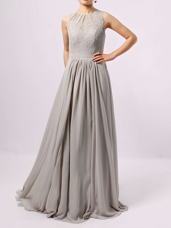 Lace Chiffon Scoop Neck A-line Floor-length Sashes / Ribbons Bridesmaid Dresses #LDB01013584
