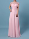 Lace Chiffon Scoop Neck A-line Floor-length Beading Bridesmaid Dresses #LDB01013471