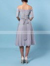 Lace Chiffon Off-the-shoulder A-line Tea-length Sashes / Ribbons Bridesmaid Dresses #LDB01013516