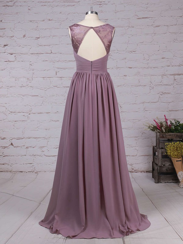 Chiffon V-neck A-line Sweep Train Lace Bridesmaid Dresses #LDB01013557