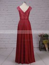 Lace Chiffon V-neck A-line Floor-length Ruffles Bridesmaid Dresses #LDB01013566