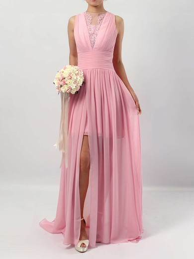Chiffon Tulle Scoop Neck A-line Floor-length Lace Bridesmaid Dresses #LDB01013588