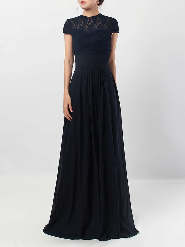 Lace Chiffon Scoop Neck A-line Floor-length Ruffles Bridesmaid Dresses #LDB01013518