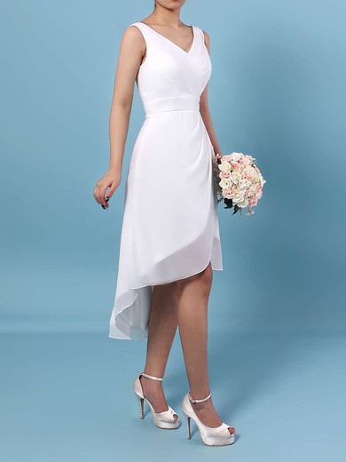 Chiffon V-neck Sheath/Column Asymmetrical Ruffles Bridesmaid Dresses #LDB01013549