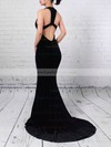 Trumpet/Mermaid V-neck Velvet Sweep Train Prom Dresses #LDB020105099