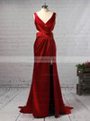 Sheath/Column V-neck Silk-like Satin Sweep Train Ruffles Prom Dresses #LDB020105829