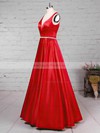 Princess V-neck Satin Floor-length Beading Prom Dresses #LDB020105875