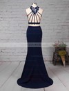 Sheath/Column High Neck Silk-like Satin Sweep Train Lace Prom Dresses #LDB020105921