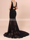 Trumpet/Mermaid V-neck Chiffon Silk-like Satin Sweep Train Split Front Prom Dresses #LDB020106420