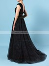 Princess Scoop Neck Tulle Sweep Train Lace Prom Dresses #LDB020106422
