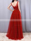 Tulle V-neck A-line Floor-length Appliques Lace Prom Dresses #LDB020105082