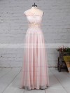 Chiffon Tulle One Shoulder A-line Floor-length Appliques Lace Prom Dresses #LDB020105091
