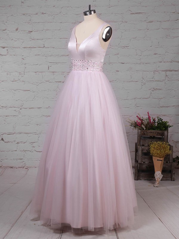 Tulle V-neck Ball Gown Floor-length Beading Prom Dresses #LDB020105114