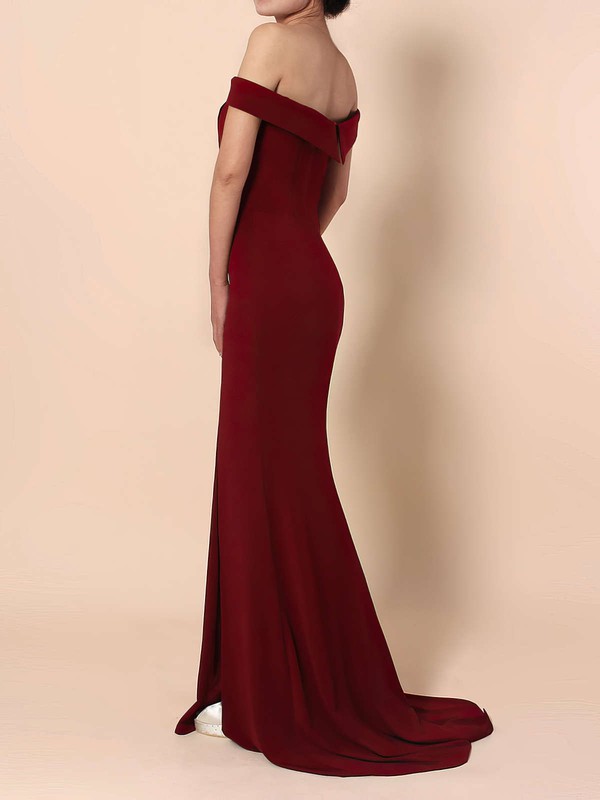Silk-like Satin Off-the-shoulder Sheath/Column Floor-length Split Front Prom Dresses #LDB020105840
