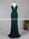 Silk-like Satin V-neck Sheath/Column Sweep Train Prom Dresses #LDB020105843