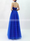 Tulle Halter A-line Floor-length Beading Prom Dresses #LDB020105845