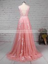 Lace Tulle Scoop Neck Princess Sweep Train Beading Prom Dresses #LDB020105890