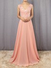 Chiffon Tulle V-neck A-line Floor-length Appliques Lace Prom Dresses #LDB020105892